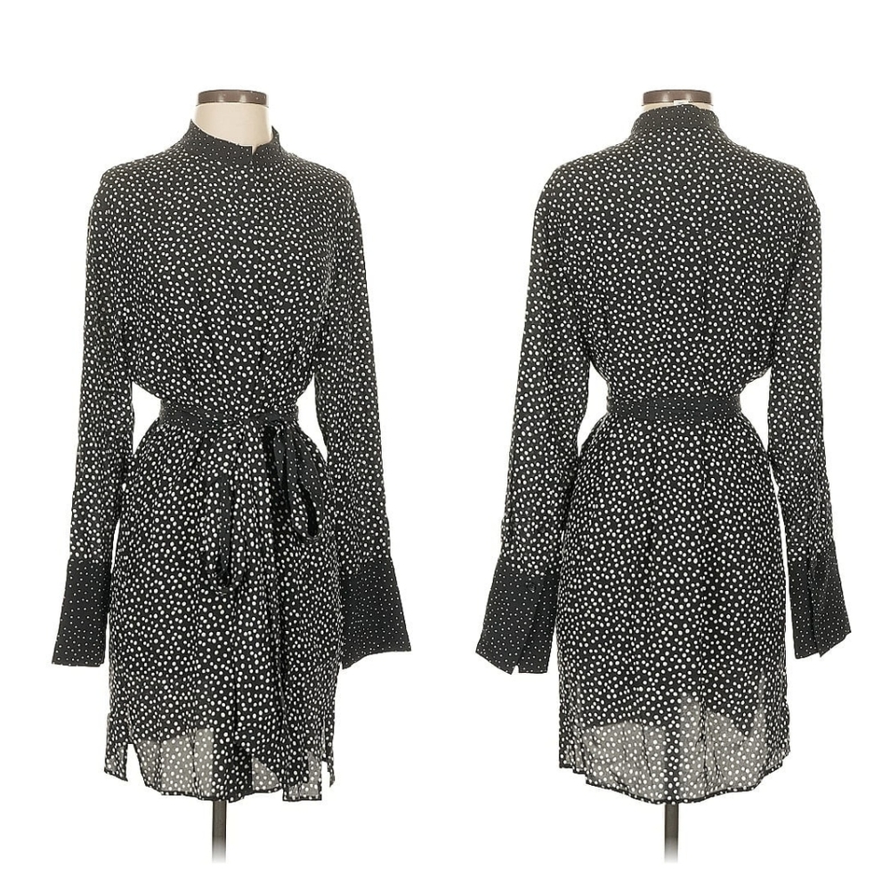 Diane von Furstenberg 100% Silk, long sleeve,  polka dot print, black, short